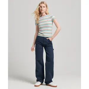 T-shirt curta às riscas para mulher Superdry Vintage image-2