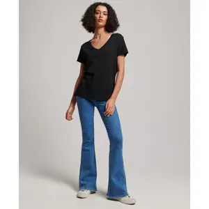 Camiseta de mujer con cuello de pico bordado y flameado Superdry image-1