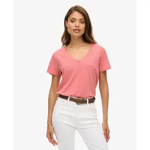 Camiseta de mujer con cuello en V bordado Superdry Slub image-1