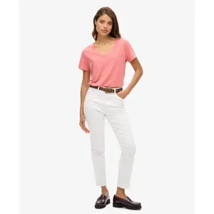 Camiseta de mujer con cuello en V bordado Superdry Slub image-2