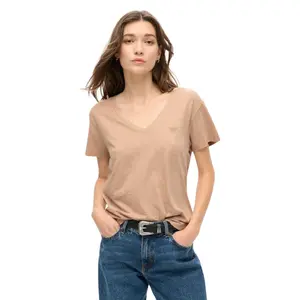 Camiseta de mezcla con logo bordado y cuello en V para mujer Superdry image-1