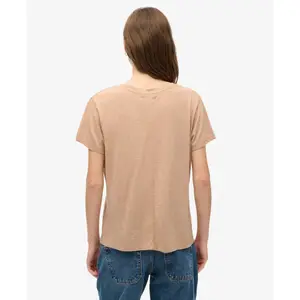 Camiseta de mezcla con logo bordado y cuello en V para mujer Superdry image-3