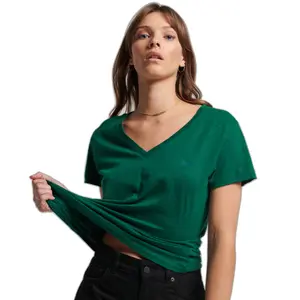 Girl's embroidered and flamed v-neck T-shirt Superdry image-0