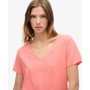 Camiseta de mujer con cuello en V bordado Superdry Slub image-4