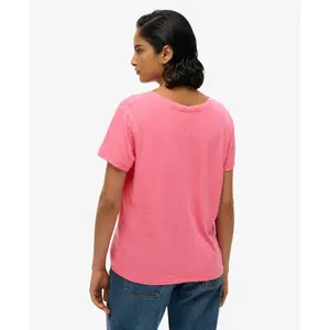 Camiseta de mujer con cuello en V bordado Superdry Slub image-3