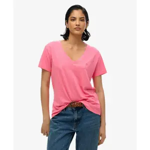 Camiseta de mujer con cuello en V bordado Superdry Slub image-2