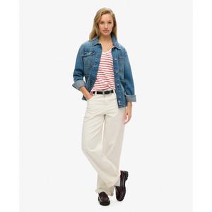 Camiseta de mezcla con logo bordado y cuello en V para mujer Superdry image-1