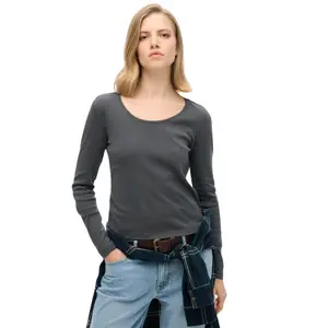 T-shirt a maniche lunghe a coste sottili e scollatura ampia donna Superdry image-1