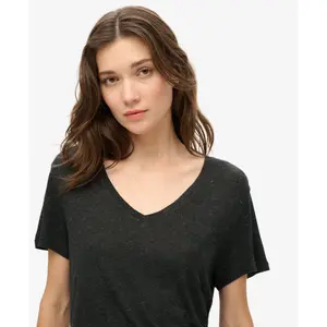 Camiseta de algodón con cuello en V y texto bordado para mujer Superdry Studio image-3