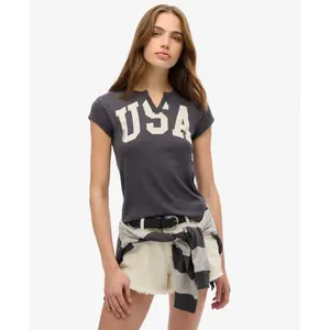 Women's patterned T-shirt with a scalloped neckline Superdry Athletic Essentials image-1