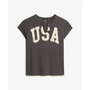 Women's patterned T-shirt with a scalloped neckline Superdry Athletic Essentials image-0