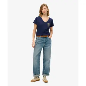 Camiseta informal de cuello en V para mujer Superdry Suika Metallic image-0