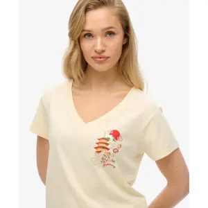 Camiseta informal de cuello en V para mujer Superdry Suika Metallic image-3