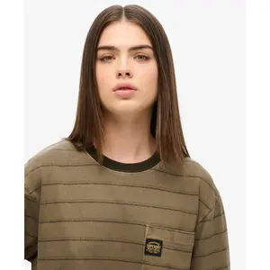 Oversized stribet tekstureret T-shirt med lomme til kvinder Superdry image-4