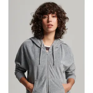 Sweatshirt à capuche zippé Velour en coton biologique femme Superdry Vintage Logo image-2