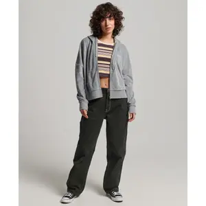 Sweatshirt à capuche zippé Velour en coton biologique femme Superdry Vintage Logo image-1