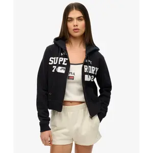 Women's casual cropped zip-up hoodie Superdry Athletic Essentials image-2