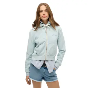 Women's cropped zip-up hoodie with logo Superdry Essential image-1
