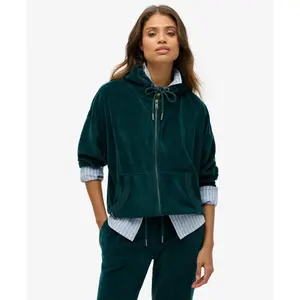 Women's zip-up velvet hoodie Superdry image-3
