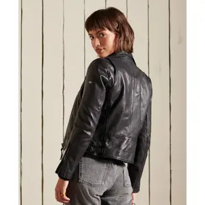 Giacca da motociclista in pelle classica da donna Superdry image-4