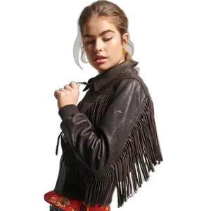 Superdry Vintage leren jas met franjes voor vrouwen image-0