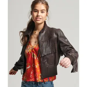 Superdry Vintage leren jas met franjes voor vrouwen image-1