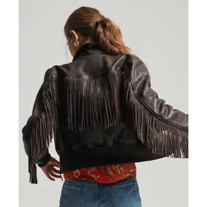 Superdry Vintage leren jas met franjes voor vrouwen image-2