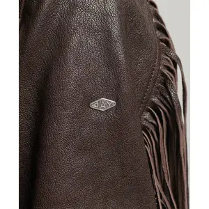 Superdry Vintage leren jas met franjes voor vrouwen image-3