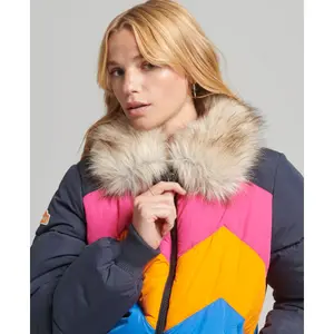 Kurze Daunenjacke Frau Superdry Retro Panel image-3