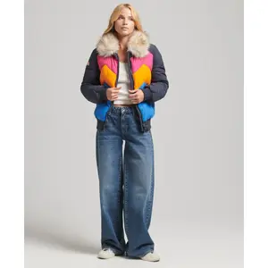 Kurze Daunenjacke Frau Superdry Retro Panel image-1