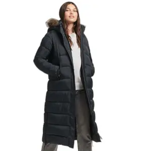 Long hooded down jacket with fake fur woman Superdry image-0