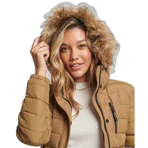 Plumífero largo y ligera con capucha de piel sintética para mujer Superdry image-4