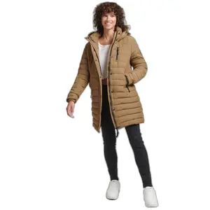 Casaco feminino com capuz de comprimento médio com pêlo falso Superdry image-1