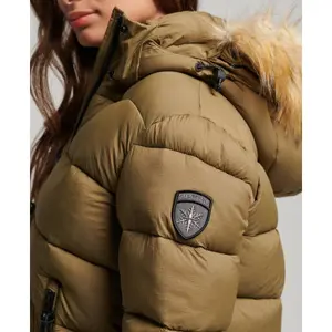 Women's short hooded down jacket with faux fur Superdry image-3