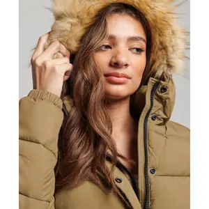 Women's short hooded down jacket with faux fur Superdry image-4