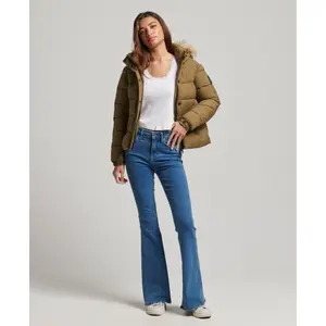 Women's short hooded down jacket with faux fur Superdry image-1