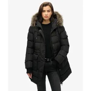 Damen mittellange Daunenjacke mit Kunstfell Superdry image-1