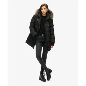 Damen mittellange Daunenjacke mit Kunstfell Superdry image-2