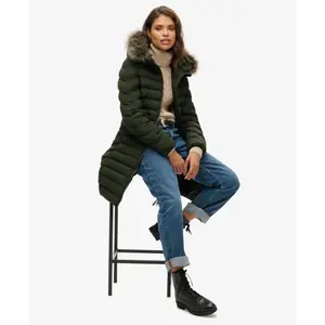 Damska kurtka puchowa średniej długości z kapturem i syntetycznym futrem Superdry image-3