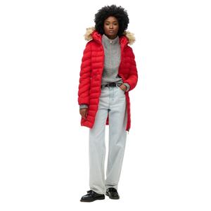 Damska kurtka puchowa średniej długości z kapturem i syntetycznym futrem Superdry image-1