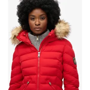 Damska kurtka puchowa średniej długości z kapturem i syntetycznym futrem Superdry image-5