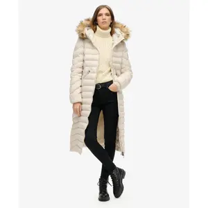 Long hooded puffer coat with faux fur for women Superdry Fuji image-1