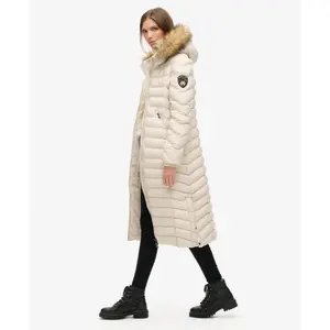 Long hooded puffer coat with faux fur for women Superdry Fuji image-3