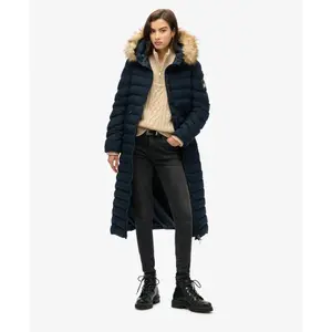 Lange Steppjacke mit Kapuze aus Kunstfell für Damen Superdry Fuji image-4