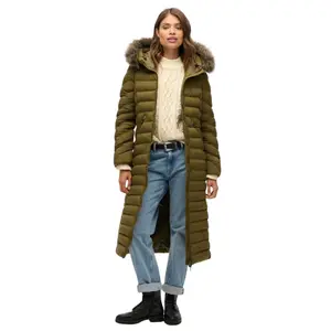 Lange Steppjacke mit Kapuze aus Kunstfell für Damen Superdry Fuji image-0