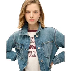 Embroidered denim jacket for women Superdry Chore image-4