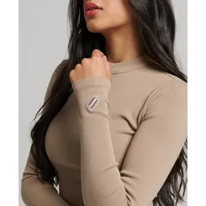 Eng anliegendes geripptes T-Shirt mit Stickerei, langärmlig, Damen Superdry image-3