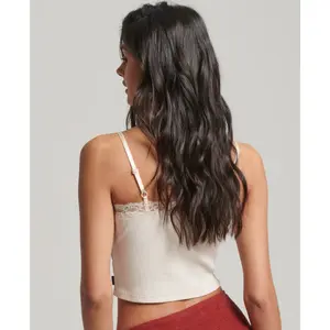 Camiseta de tirantes acanalada con ribete de encaje Superdry image-2