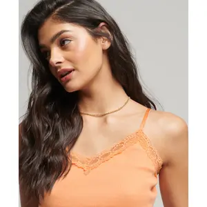 Camiseta de tirantes acanalada con ribete de encaje Superdry image-3