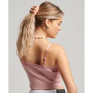 Camiseta de tirantes acanalada con ribete de encaje Superdry image-2